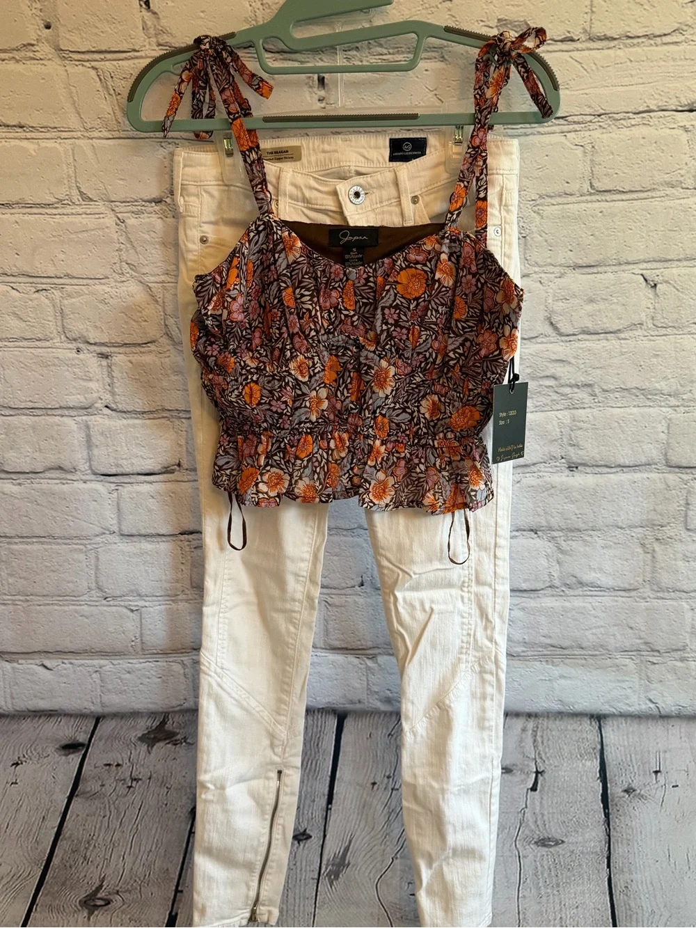 Japna Brown Floral Tie-Shoulder Camisole with Orange & Pink Accents Small NWT